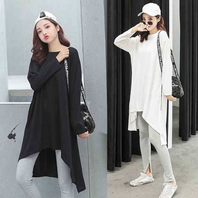 ロングTシャツ レディース ワンピース 長袖 ロングブラウス ゆったり トップス チュニック スウェット カットソー チュニック