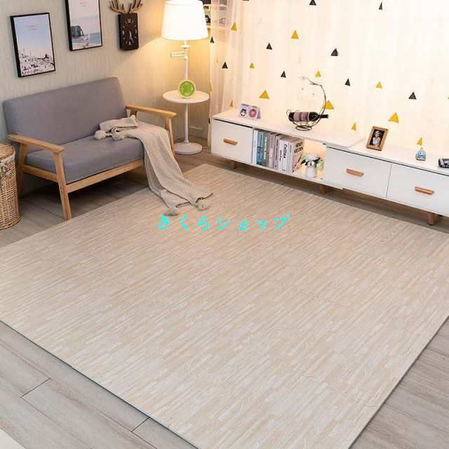タンスのゲン ジョイントマット 大判59cm 厚み20mm 12畳用 16枚組 木目調 防音 赤ちゃん プレイマット フロアマット サイドパーツ付 アッシュグレー (白い木目で